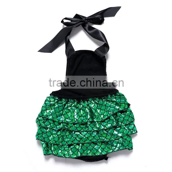 Wholesale Baby Summer Fashion Boutique Clothing Baby Black and Green Paillette Rompers photo-2