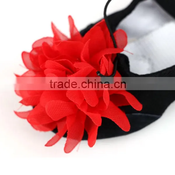 Fashion Beautiful Dance Wear Black and Big Red Flower Ballet Shoes Baby Girls Shoes photo-6