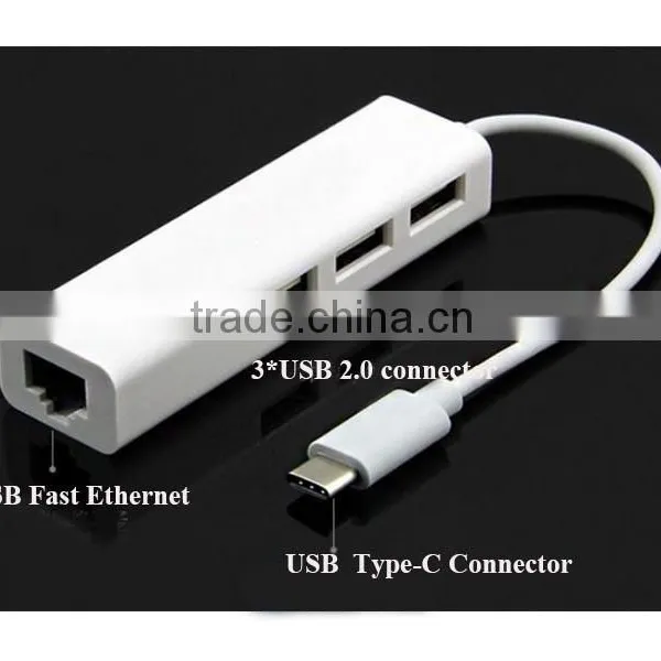 USB-C 3.1 to 3 Port USB HUB With ETHERNET For 2015 New Apple Macbook 12 photo-2