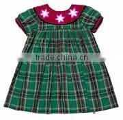 girls green christmas plaid float dress with red collar Kids Dress