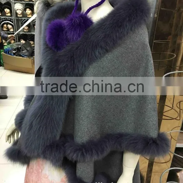 Winter Fashion Women Real Fox Fur With Cashmere Shawl photo-3