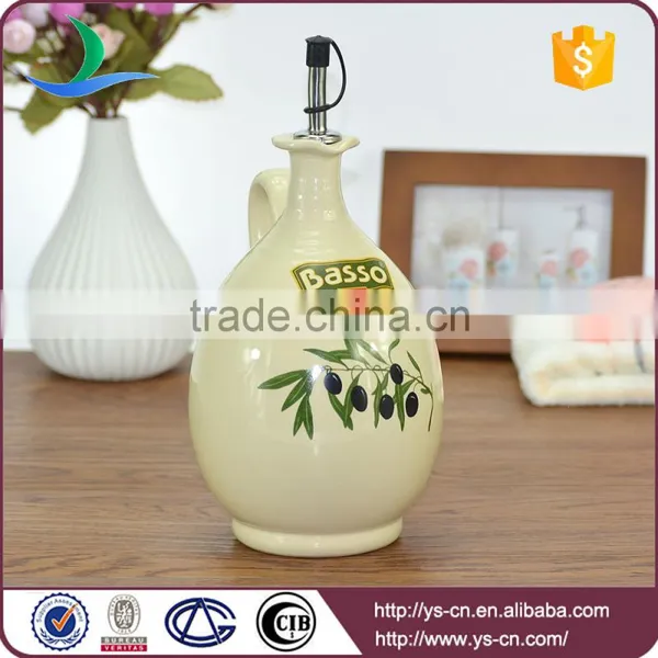 Beige Round Olive Branch Pattern Ceramic Oil and Vinegar Bottles Wholesale photo-2