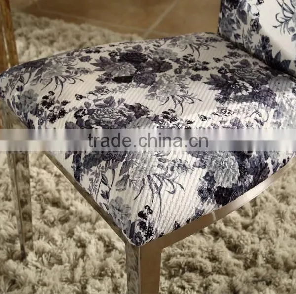 Painting Fabric Cover Mirror Silver Stainless Steel Dining Chair photo-3
