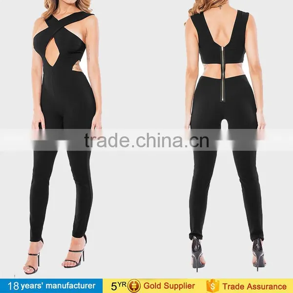 2014 New Women Block Color BLACK WHITE Tie Long Plus Size Wide Leg Soft Elegant Women Stripe Evening Jumpsuit OEM Cheap Bulk photo-5