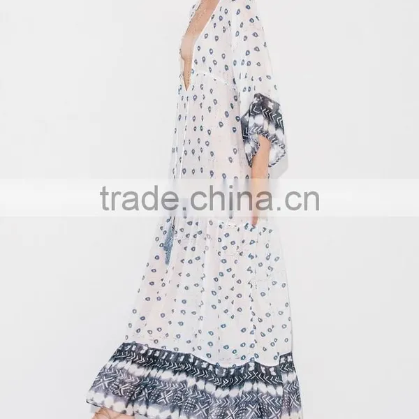 Gorgeous Boho Printed Rayon V Neck Maxi Dress Bohemian Ladies Western Dresses Names HSd5094 photo-2