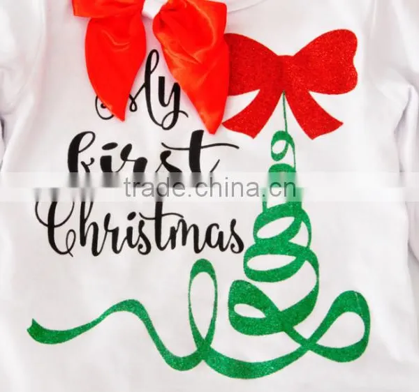 Christmas Tree Bow Tie Long Sleeve Romper and Kneepad Knit Two-piece Suit photo-3