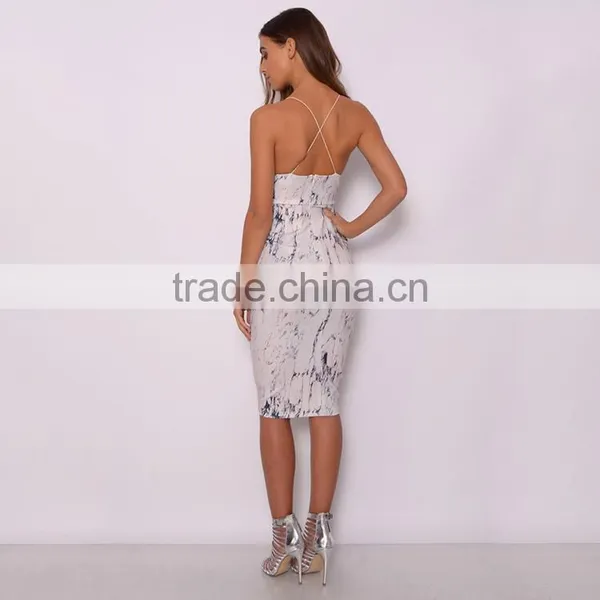 Marble Print Plunge Midi Dress Girl's Dress Design photo-4