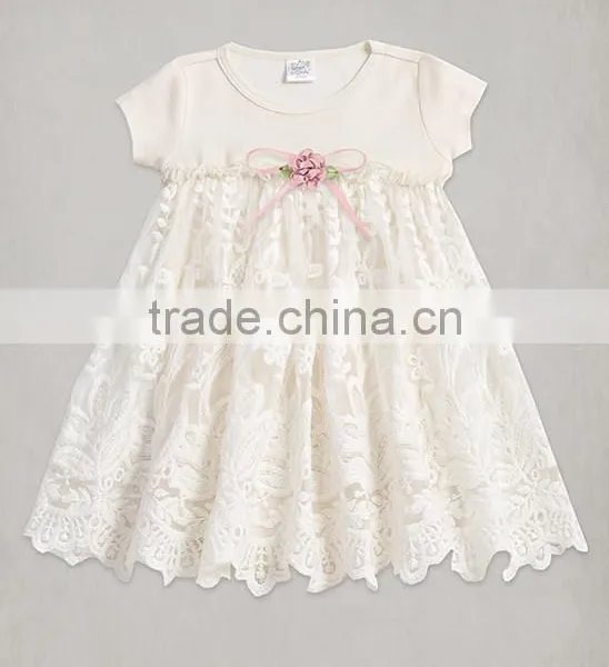Hot Sale Ivory Accent Babydoll Dress With Lace Soft Girl Summer Dress Toddler Clothing GD90427-21