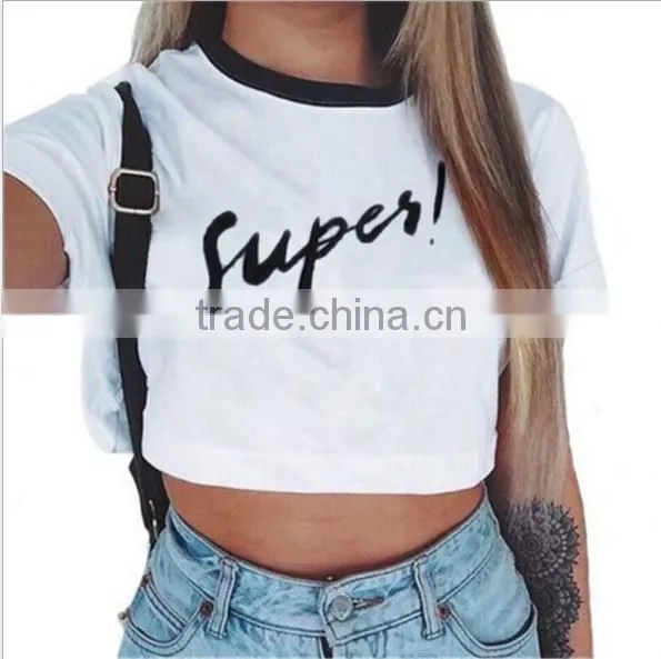 New White Letters Printed Round Neck Short Shirt Women Short Sleeve T Shirt photo-3
