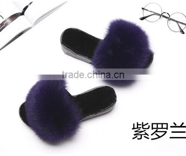 Fashionable 2017 Customized Size 100% Fox Fur Slippers for Ladies photo-6