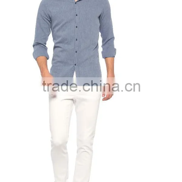 Indigo Solid Skinny Long Sleeve Buttoned Shirt photo-3
