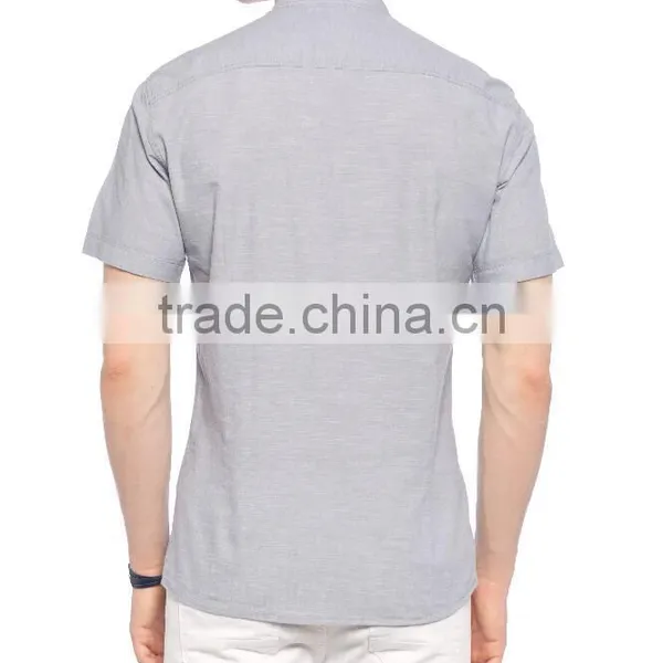 Grey Solid Color Super Skinny Short Sleeve Men Shirt photo-2