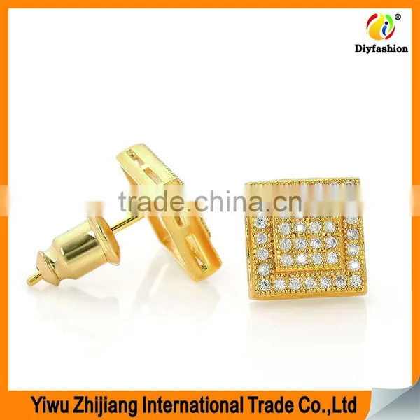 2017 New Fashion Set Auger Inlay Zircon Platinum Plating Double Square Gold Earrings photo-3