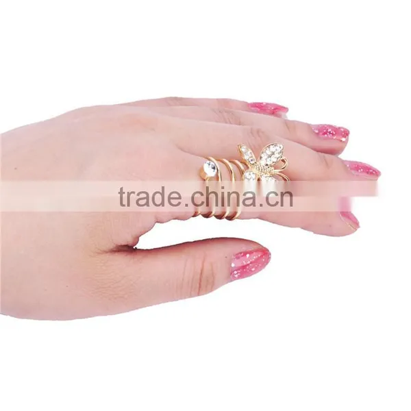 Gold&Silver-plated Alloy Rhinestone Butterfly Knuckle Spiral Rings photo-2