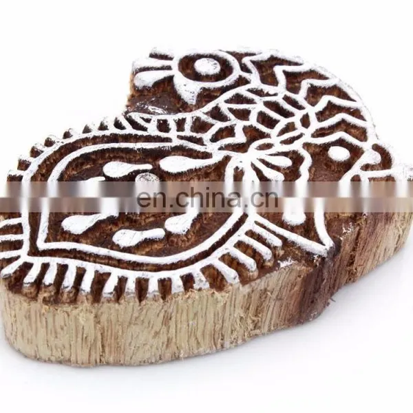 Indian Hand Carved Textile Wooden Handmade Brown Wood Stamp Crafting Printing Block