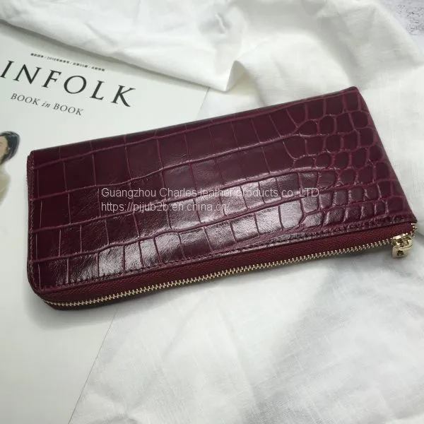 Customized Ladies Long Wallet Crocodile Pattern Suede Leather Zipper Clutch Bag Fashion Multi-function Change Mobile Phone Bag photo-5
