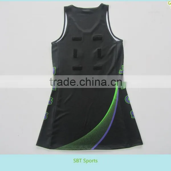 Custom Made Women Sublimation Plain Team Netball Dress for Woman, Black photo-2