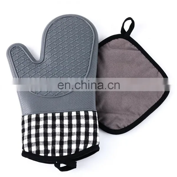 Home Kitchen BBQ Cooking Heat Resistant Oven Mitts Cotton Silicone Material Long Grill BBQ Double Oven Gloves Mitts photo-4
