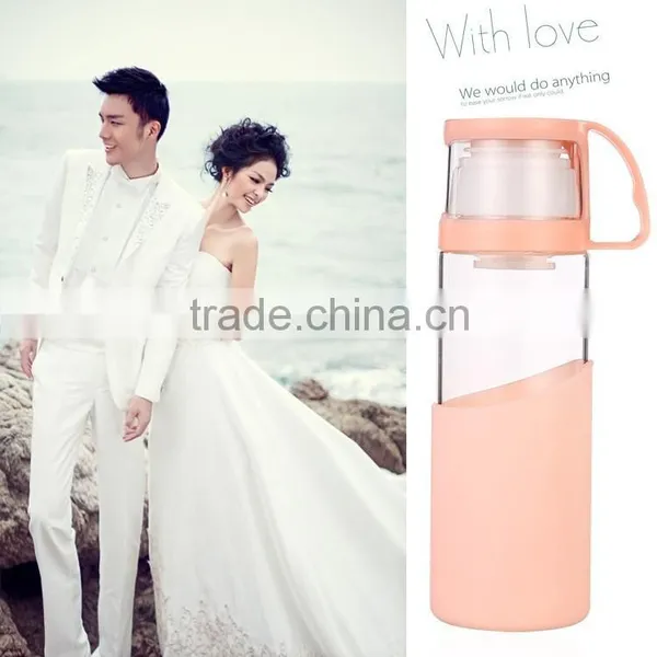 Glass Water Bottle With Handle Cap Glass Water Bottle With Silicone Sleeve photo-3