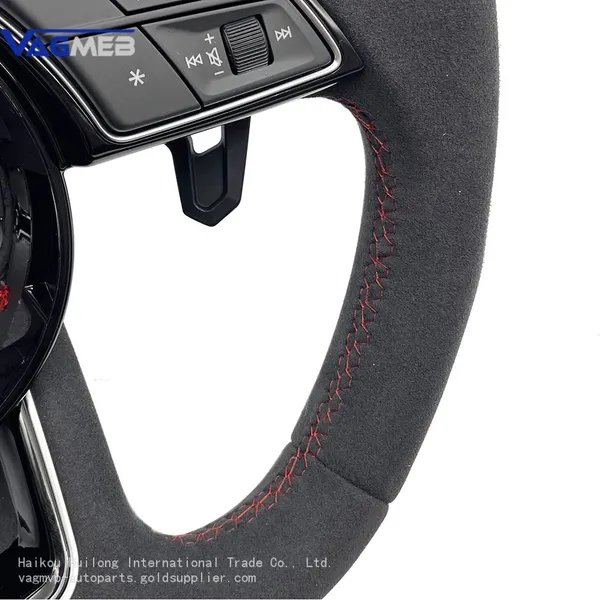 For Audi A6 C8 Punched Leather Red Stitching Red Lable Multifunction Steering Wheel With Key Button Assembly photo-3