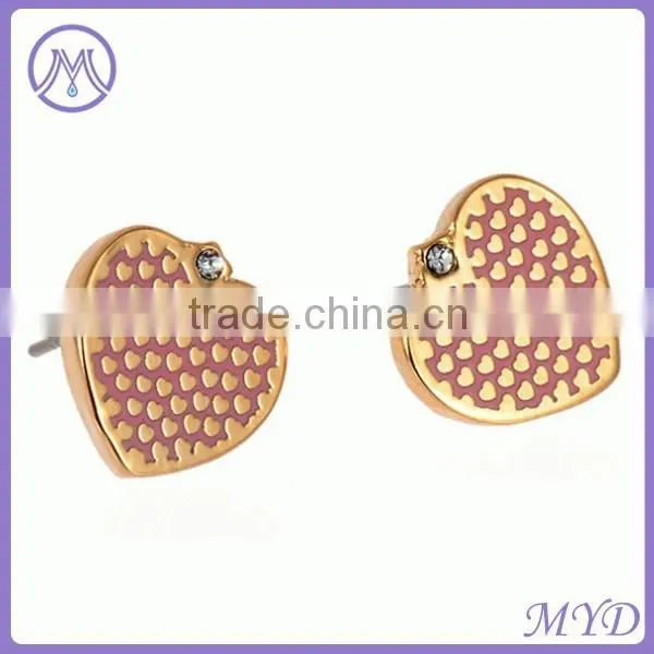Copper/brass Heart Shaped Enamel Stud Earrings For Ladies photo-3