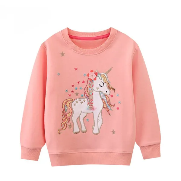 Girls' 100% Cotton Unicorn Embroidered Crewneck Sweatshirt