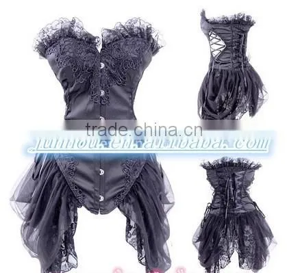 Burlesque Black Steel Busk Corset Basque Steampunk Goth Bustle Corset