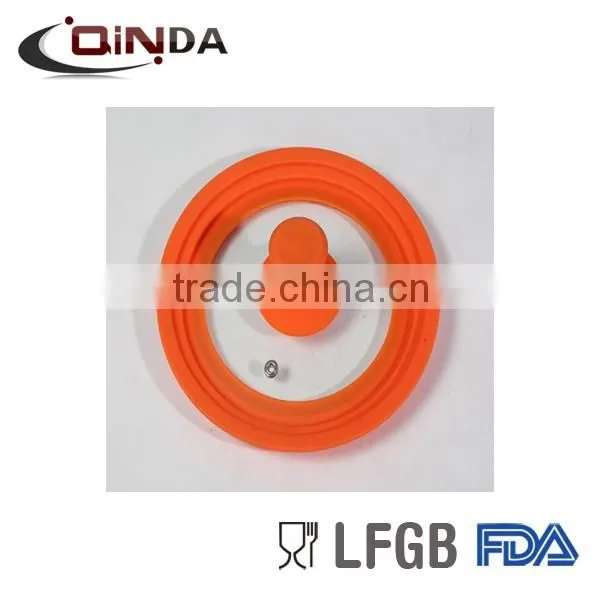 Round Tempered Glass Lid With Orange Silicone Rim