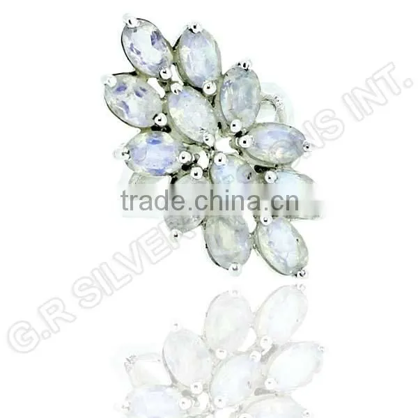 Pure 925 Sterling Silver Wholesale Ring,rainbow Moonstone Oval Gemstone Ring photo-2