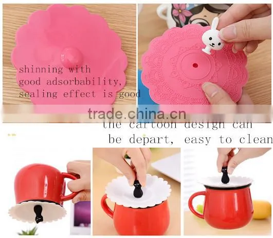 Food Grade Soft Silicone Strong Adsorbability Universal Cup Lids With Animal photo-2