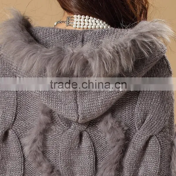 Raccoon Shawl Stole Genuine Real Cape Women's Fur Hooded Large Jacket photo-2