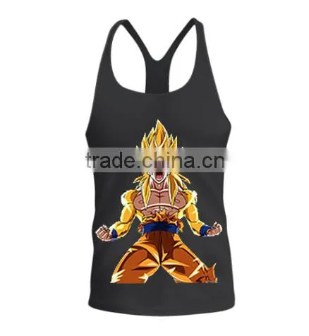 100% Cotton Mens Gym Singlet With GOKU Printing photo-2