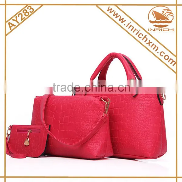 3 Pieces Vintage Leather Ladies Handbag Tote Bag Purse Set photo-4