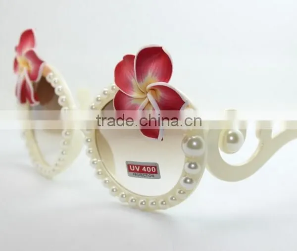 NEW Handmade Summer Fashion Clay Flower Pearl Decorated Beach Vocation Round Frame Sunglasses photo-2