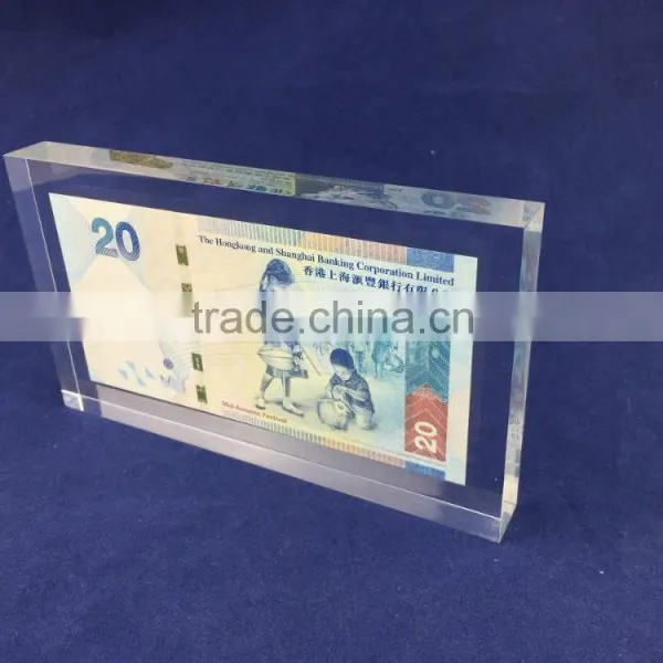 Transparent Plastic Acrylic Logo Block With Money photo-2