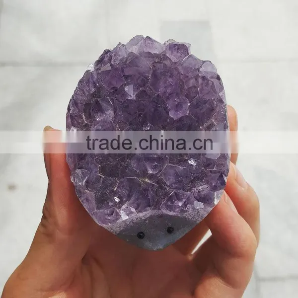 Lovely Hedgehog Amethyst Quartz Geodes Carving Animals photo-3