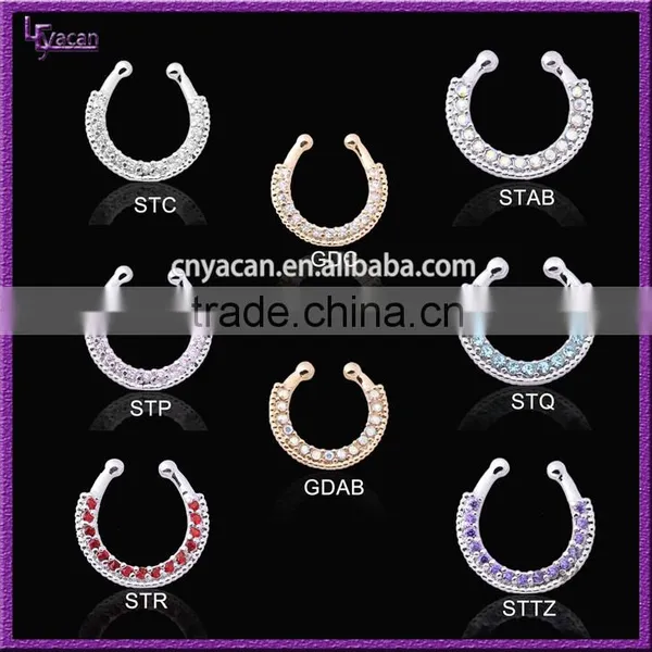 Unique Samll Single Line Paved Gem Fake Nose Rings