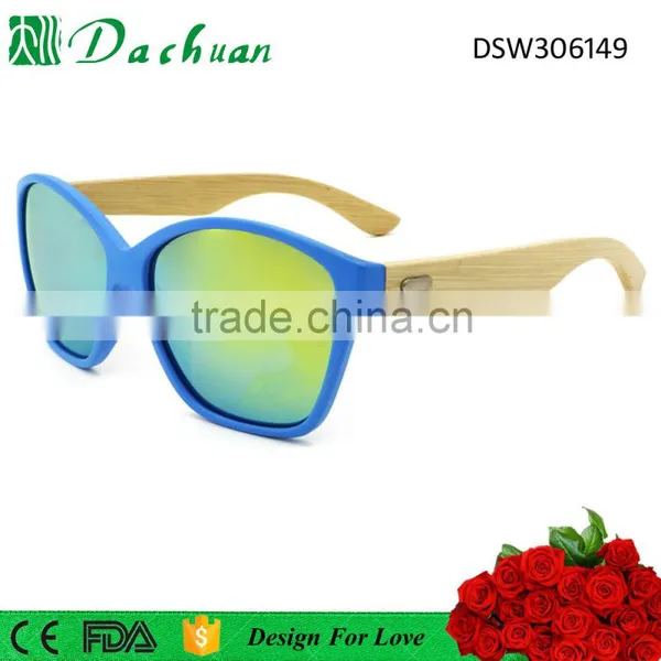 2016 New Design Good Quality PC Frame With 100% Natural Bamboo Sunglasses UV400