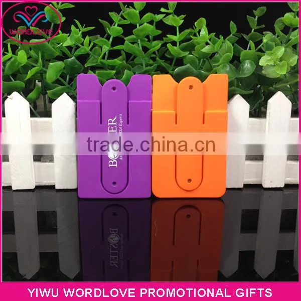 Printing Logo Custom Gift Multifunction Smart Wallet 3M Sticky Silicone Mobile Card Holder With Slap Stand for Advertising photo-2