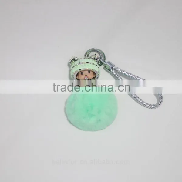 Real Fox Fur Monchhichi Cartoons Keychain photo-3