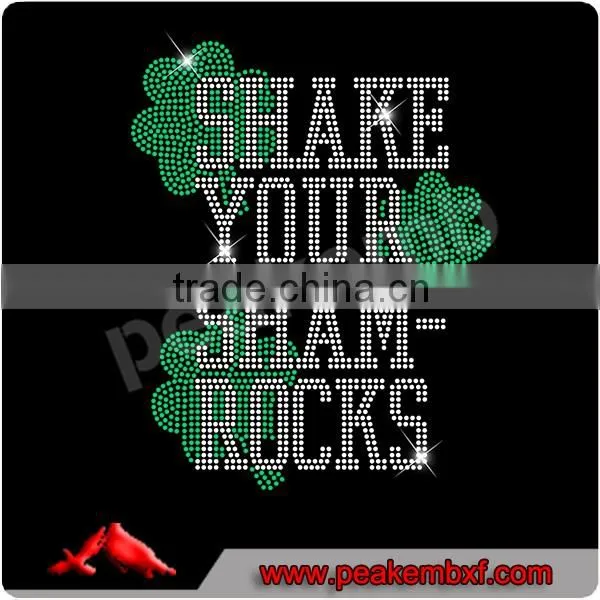 Wholesale Kiss Me I'm Irish Glitter Iron on Applique Shamrock Rhinestone Hot Fix photo-3