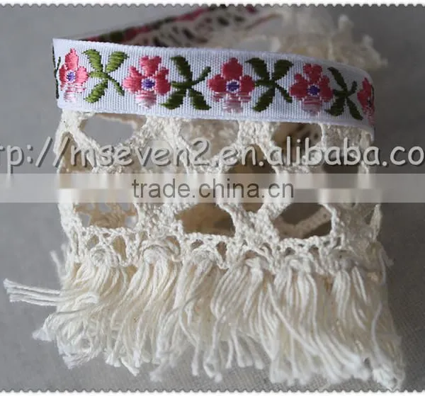 5.7cm Fringed Cotton Jacquard Webbing, Jacquard Tape With Cotton Tassel Wholesale photo-5
