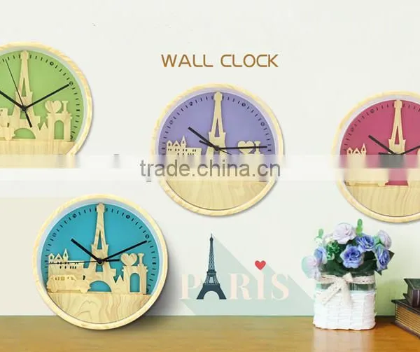 Bedroom/Living Room Tower Design Imitation Wooden Wall Clock, Decorative 10 Inch Mute Fasion Wall Clock For Wholesale photo-2