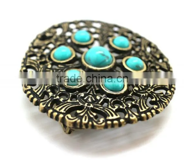 3.5 Inch Round Hot Sale Embellished Buckle for Belts, Zinc Alloy Embellishment Design With Turquoise photo-2