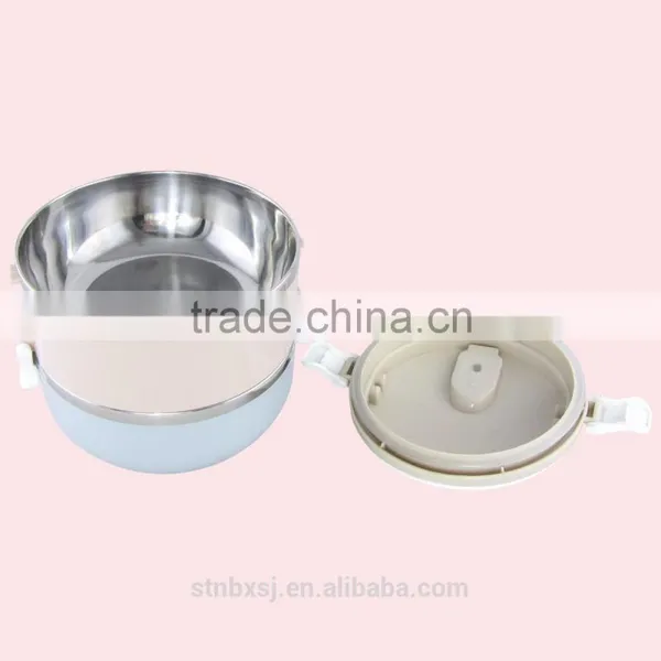 1.4L Two Layers Round Shape Heated Bento Stackable Stainless Steel Lunch Box photo-3