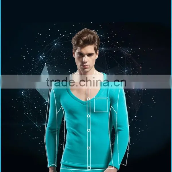Lower V-Neck Winter Heated Thermal Underwear Polartec Fleece Polypropylene Young Men Baselayer Underwear photo-3