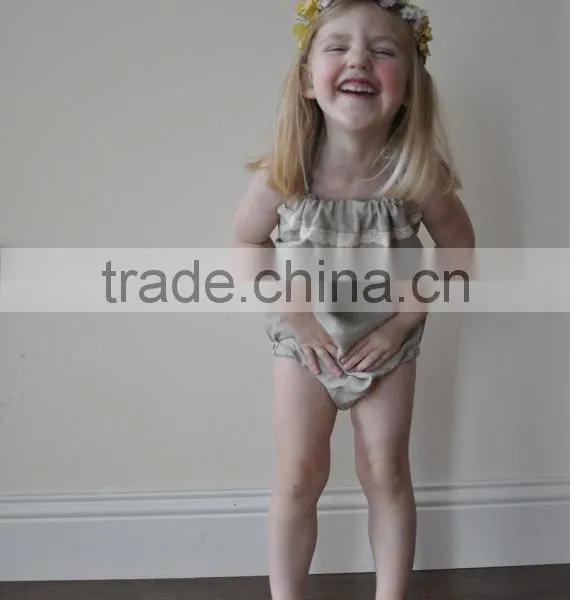 Beige Halter Girls Shorts Baby Clothes Romper Linen Baby Boutique Summer Outfit photo-2