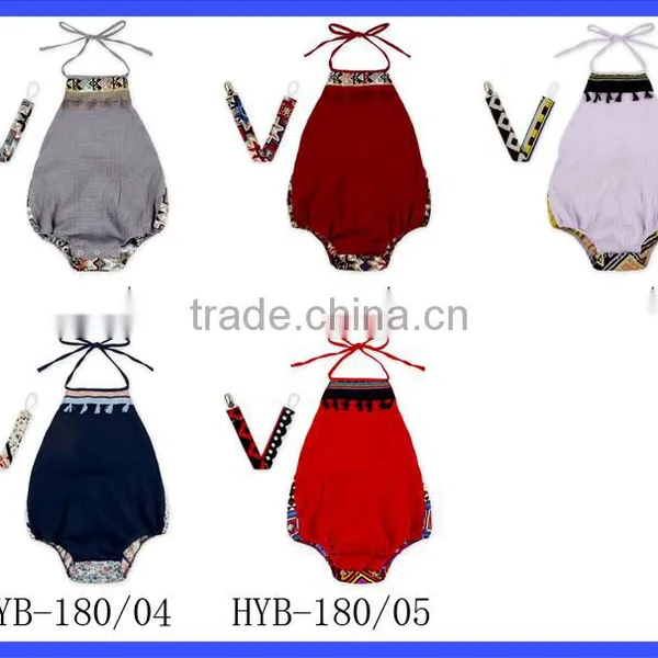 Summer Kids Gray Cotton Halter Blank Bodysuit Infant Newborn Baby Girl Vintage Romper Matching Pacifier Clips Gift Set photo-5