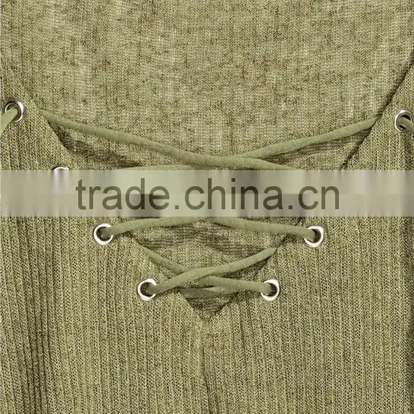 Ladies Wearing Hand Knitted Wool Sweaters With Lacing V-Neck Design photo-2