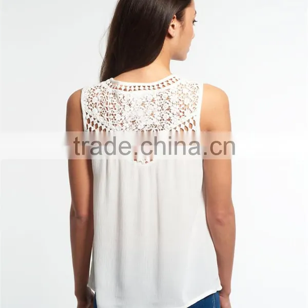 Guangzhou Shandao Supplier Latest Model Casual New Design Sleeveless Net Collar White Chiffon Women Top 2015 photo-4